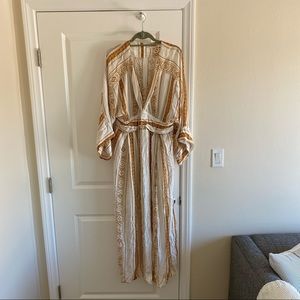 Boho white and brown long dress size 12